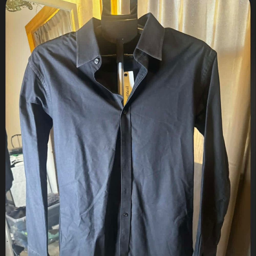 Proper Cloth Mens Black Canvas Long Sleeve Point Collar Button Down Shirt